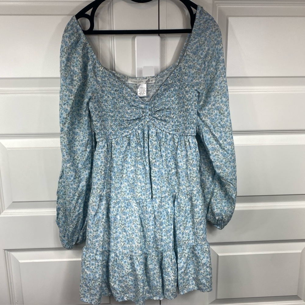 Altar'd State Light Blue Floral Smocked Mini Dress